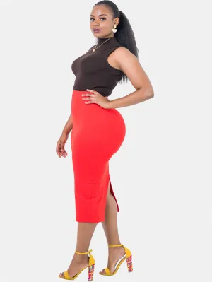 Vivo Basic Midi Pencil Skirt - Red