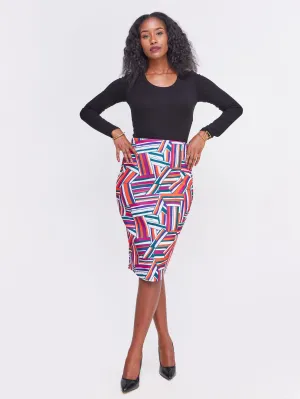Vivo Hema Pencil Skirt - Dark Green / Orange Abstract Print