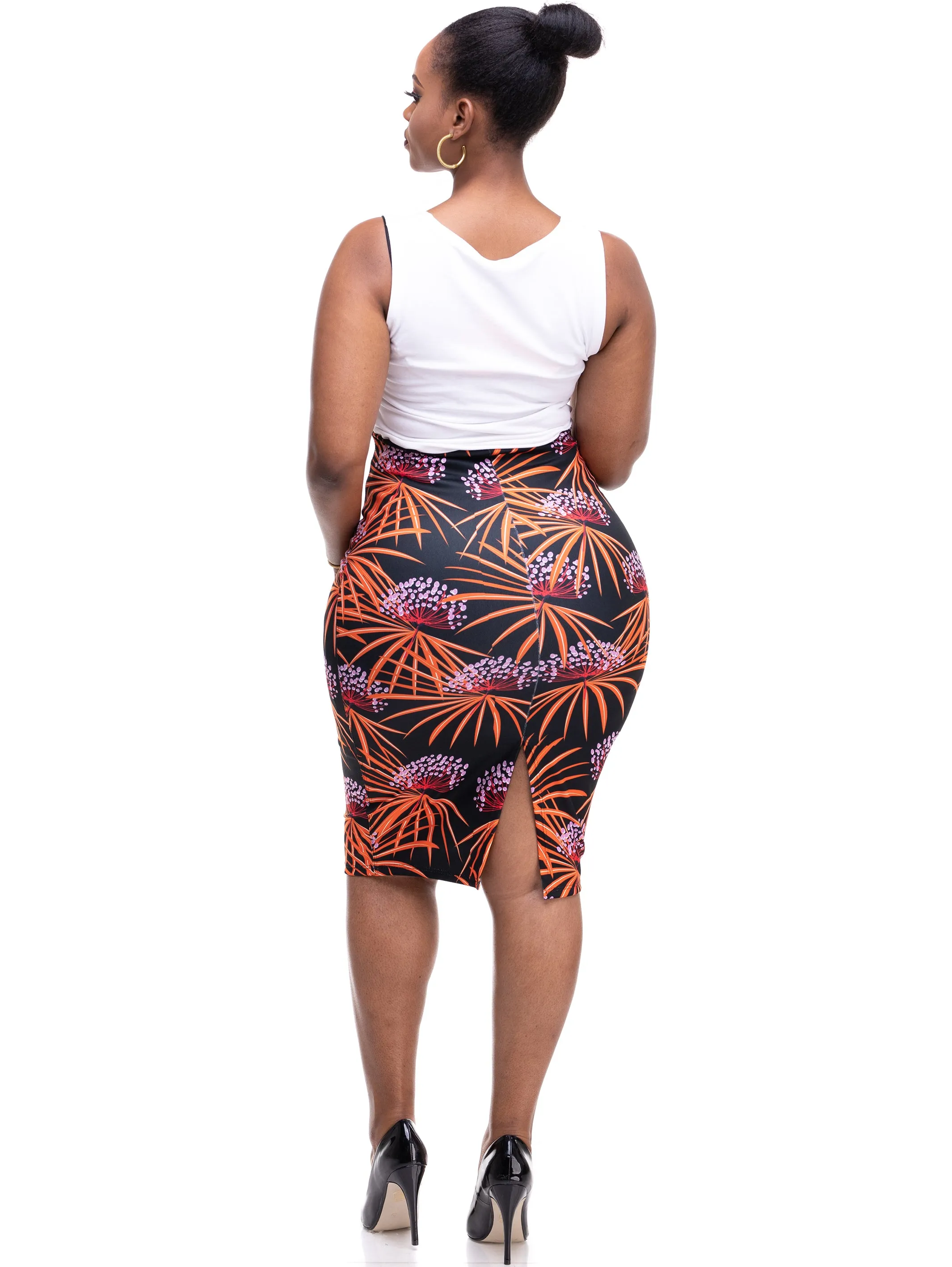 Vivo Tuni Midi Pencil Skirt - Orange Print