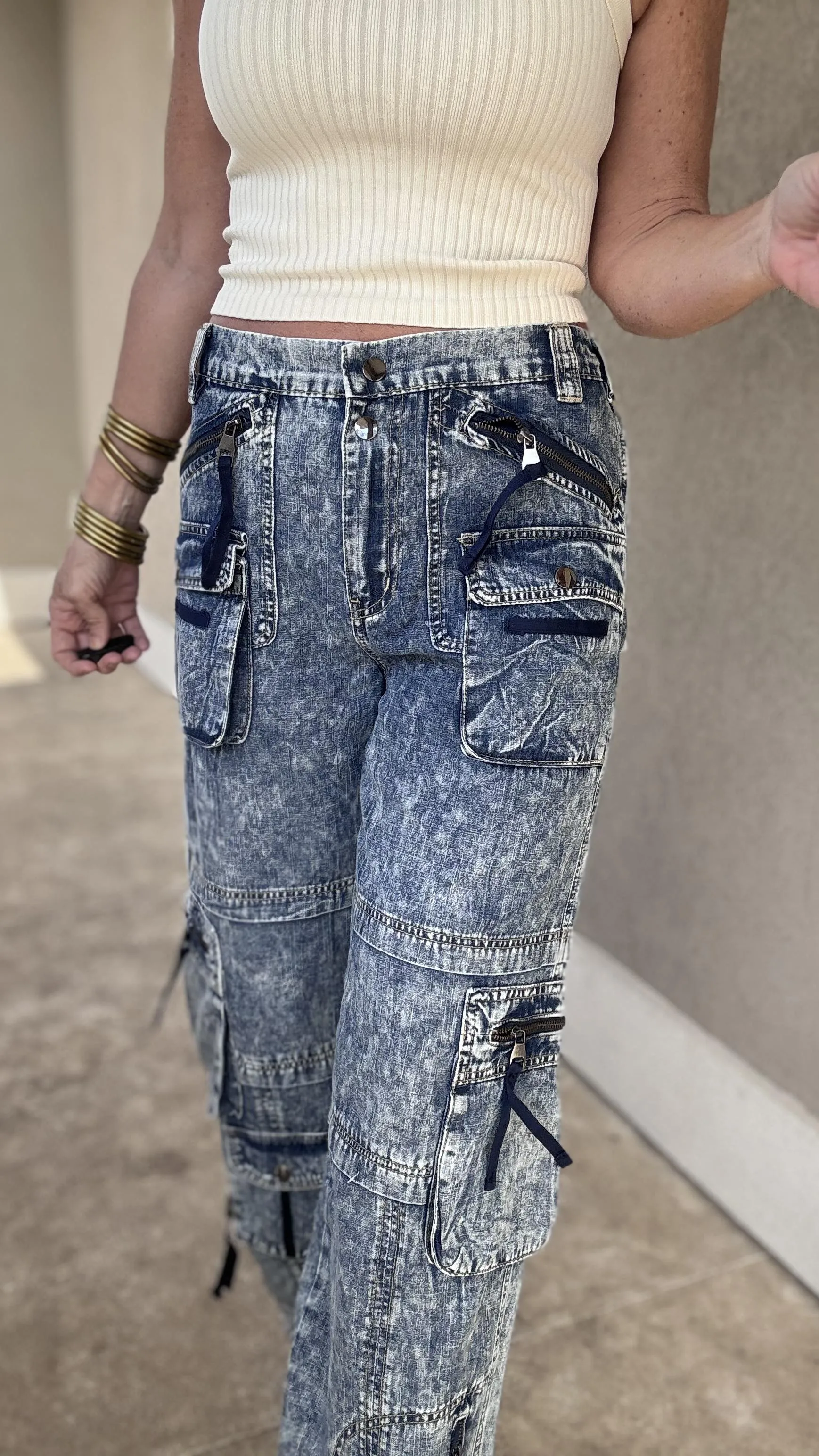 Washed Cargo Denim Pants | OLI & HALI