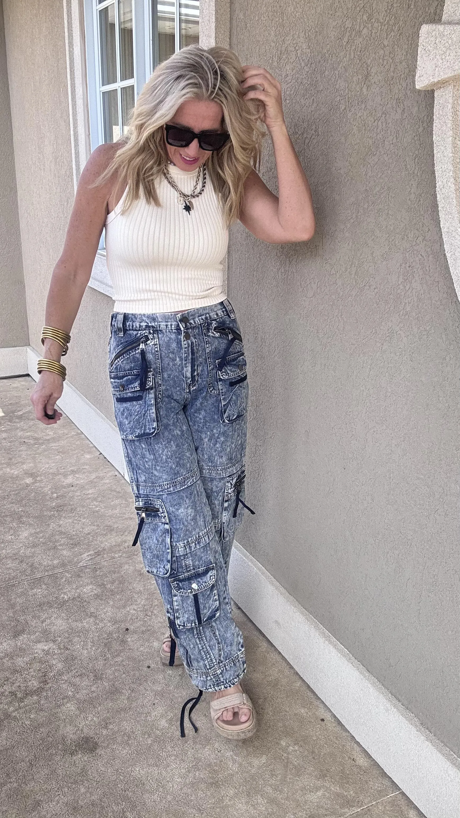 Washed Cargo Denim Pants | OLI & HALI