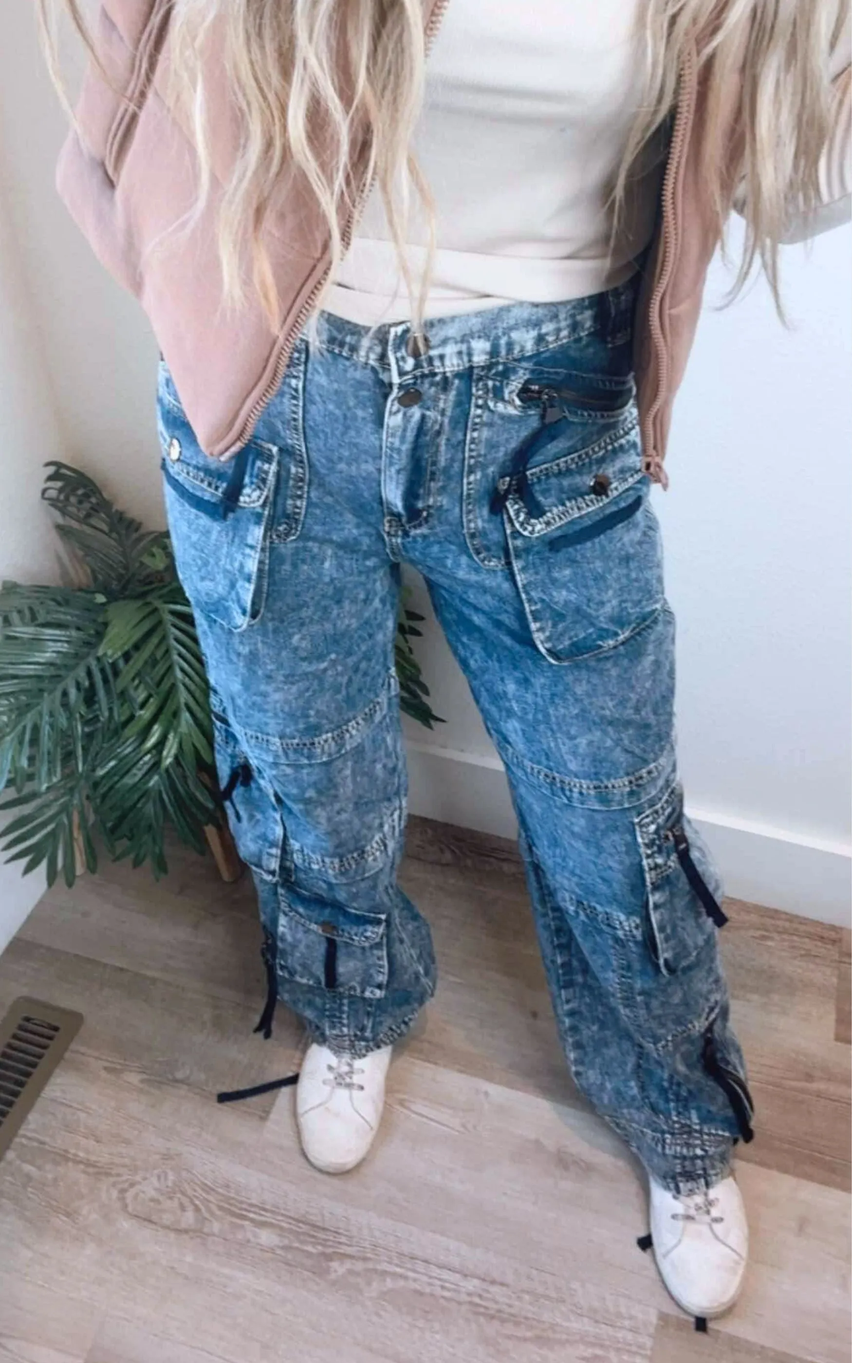 Washed Cargo Denim Pants | OLI & HALI