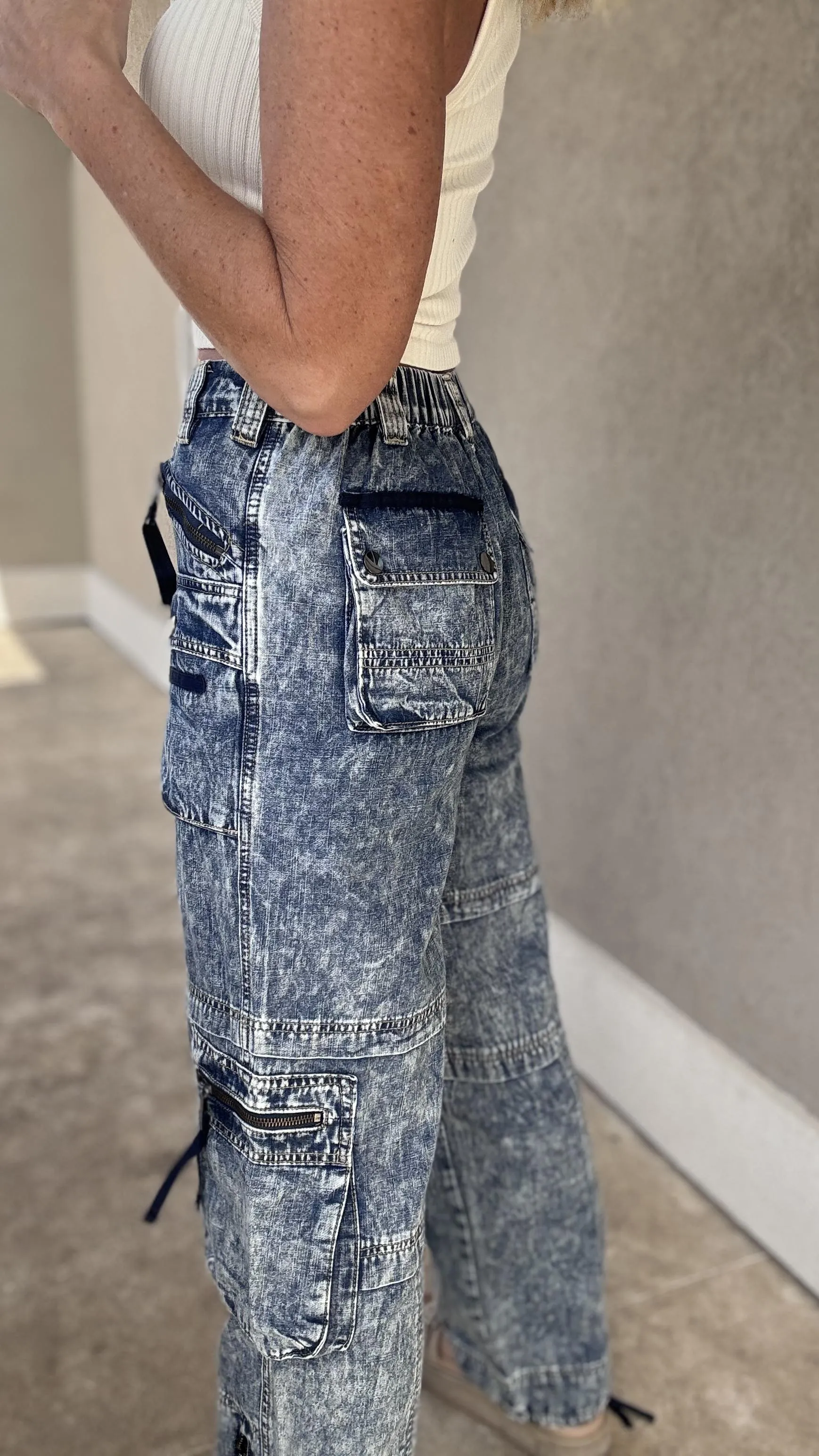 Washed Cargo Denim Pants | OLI & HALI