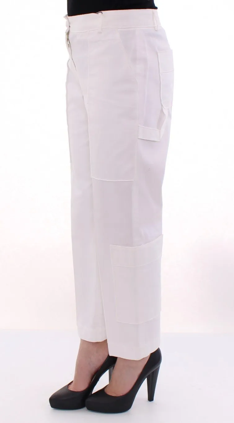 White Cotton Cropped Cargo Pants