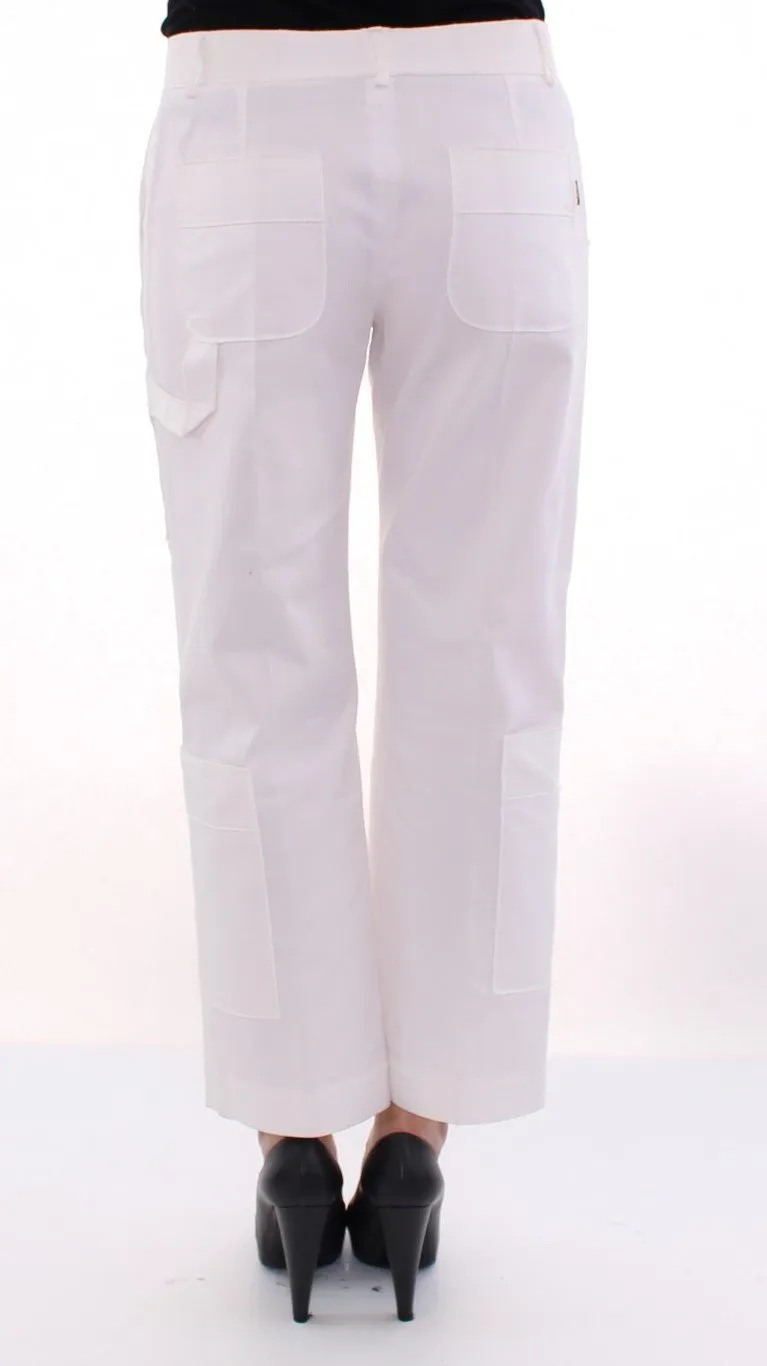 White Cotton Cropped Cargo Pants