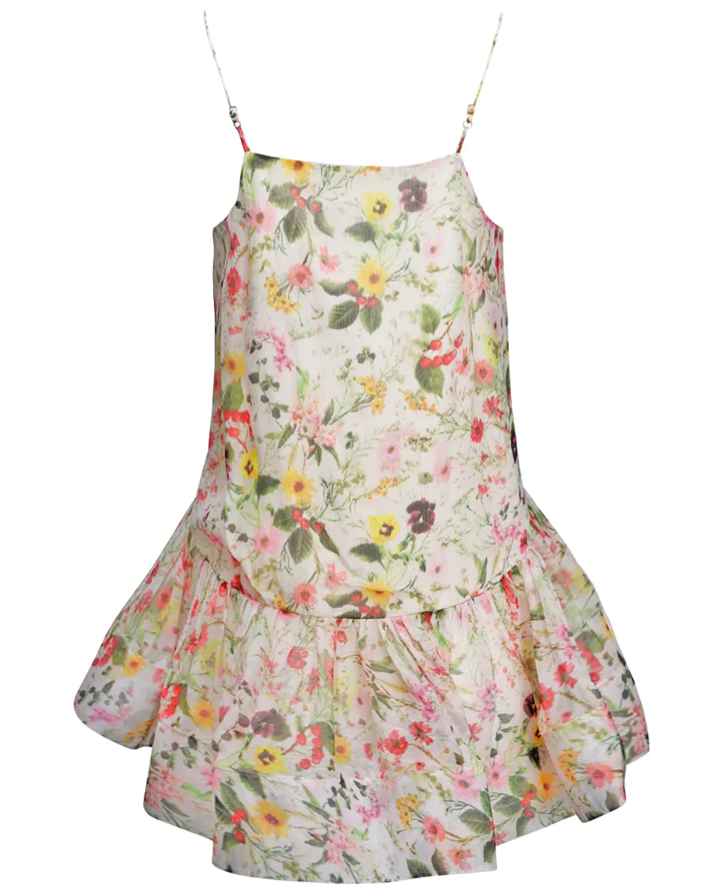 White Floral Chiffon Flounce Hem Blouse