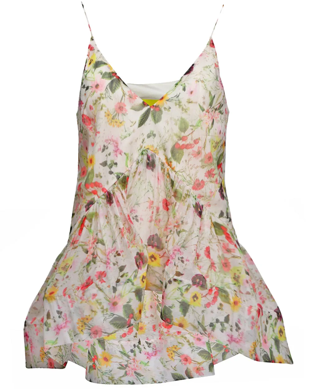White Floral Chiffon Flounce Hem Blouse