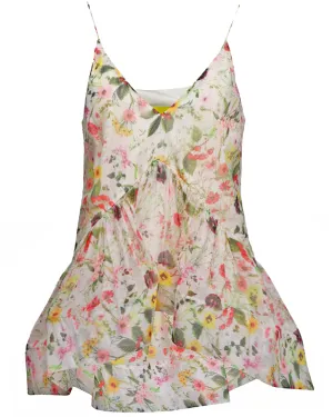 White Floral Chiffon Flounce Hem Blouse