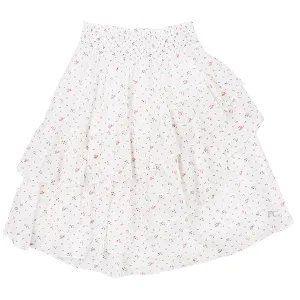 White linen with tiny rose buds tiered skirt by Porter