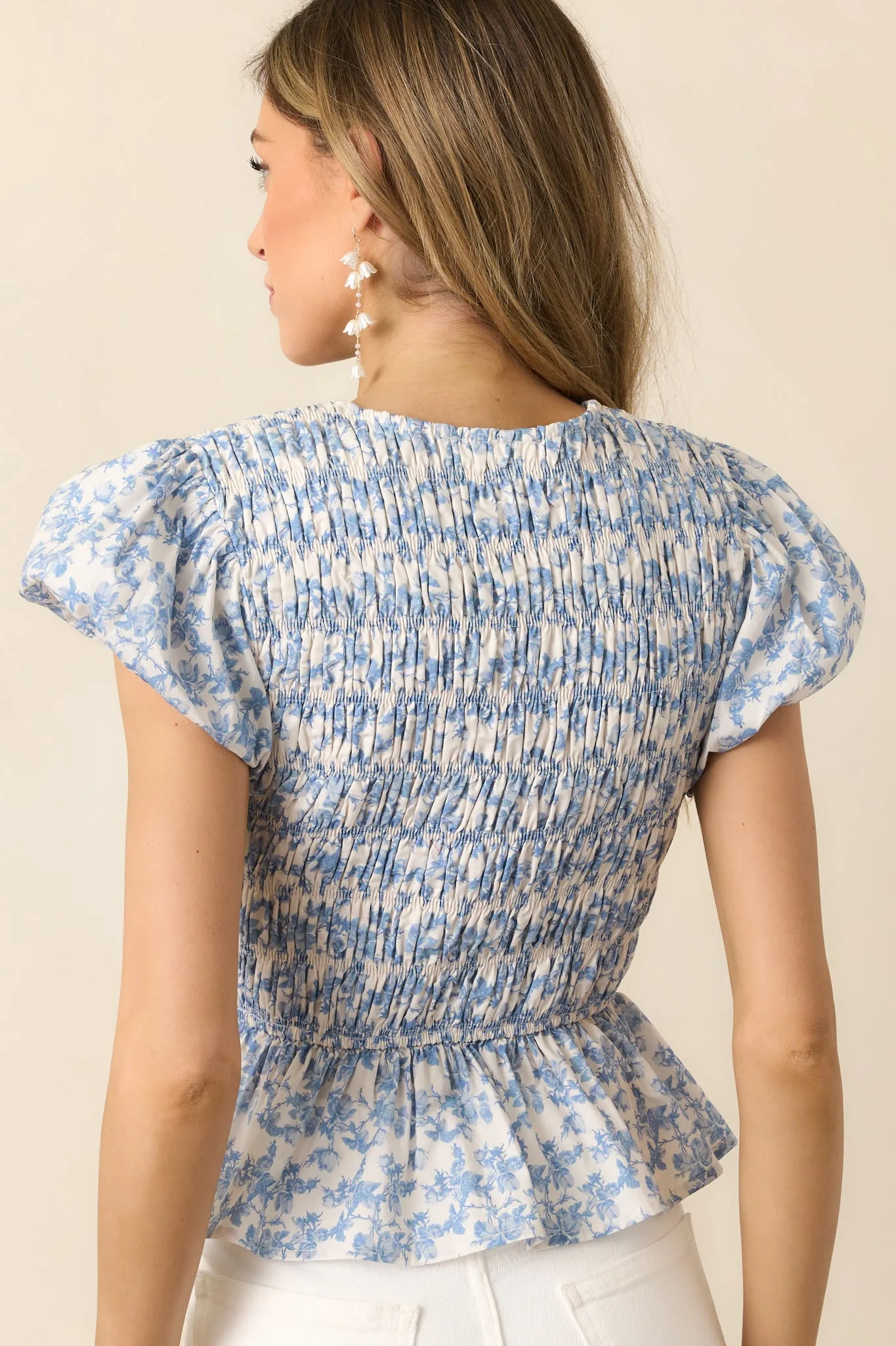 Wildflower Valley Light Blue Floral Cotton Puff Sleeve Top