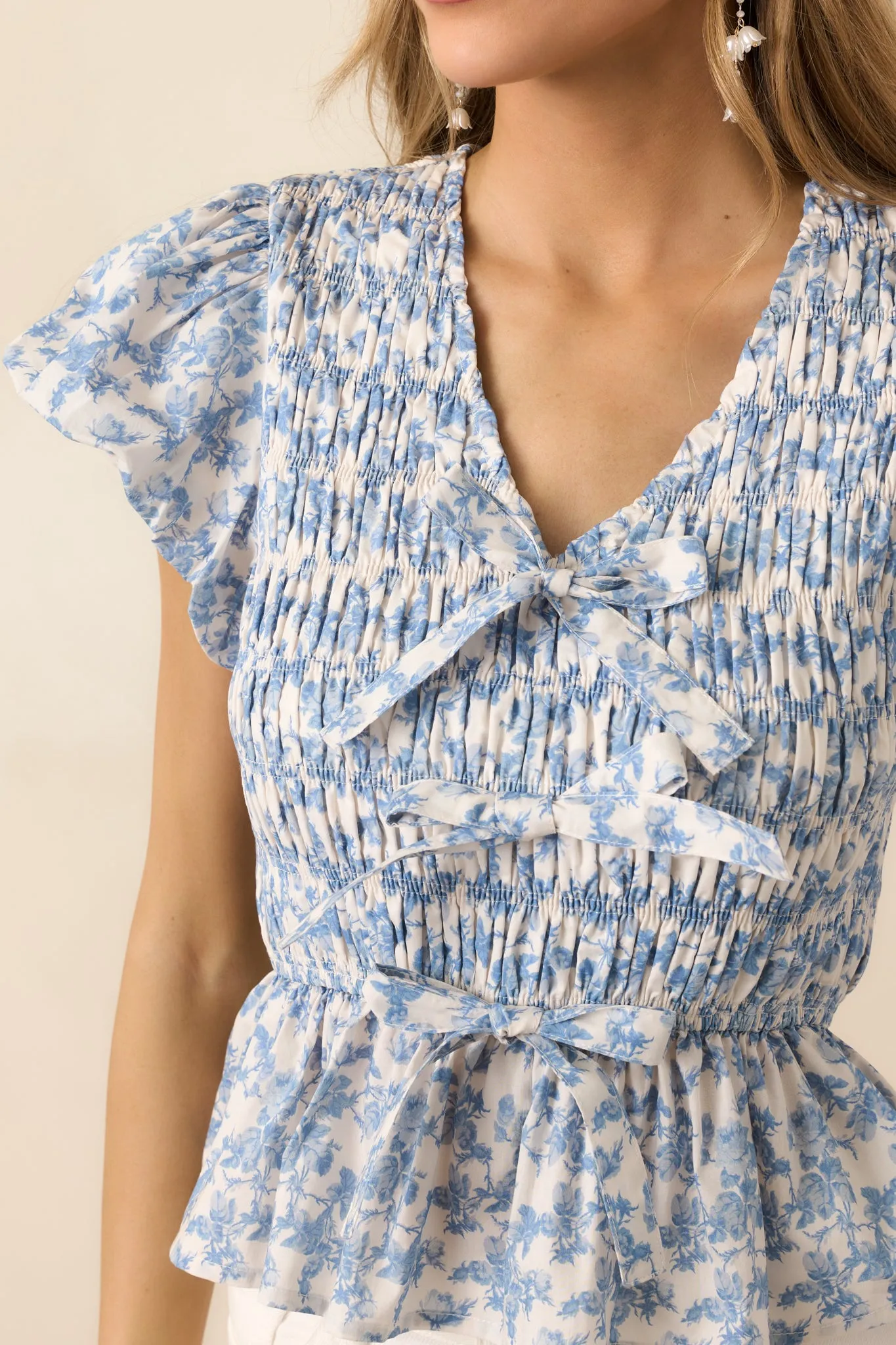 Wildflower Valley Light Blue Floral Cotton Puff Sleeve Top