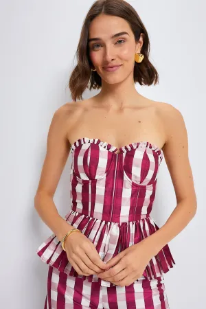 Wine Gingham Charlotte Bustier with Three Way Sleeve