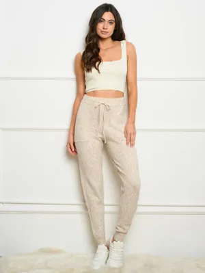 WOMEN'S KNITTED POCKETS SELF TIE JOGGER PANTS