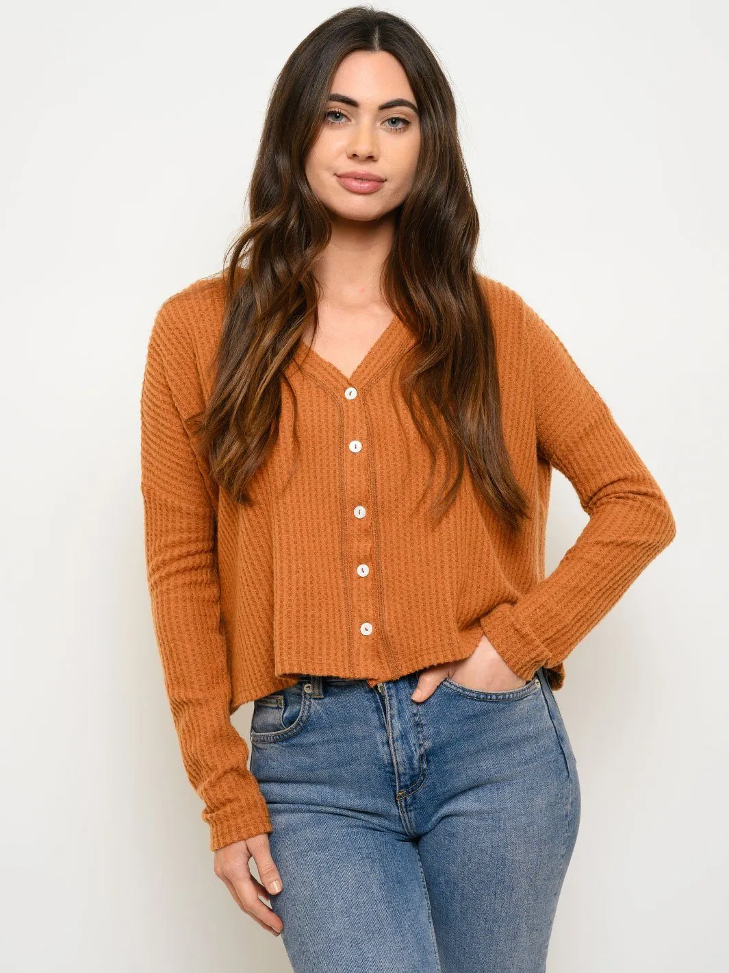 WOMEN'S LONG SLEEVE BRUSHED WAFFLE TOP