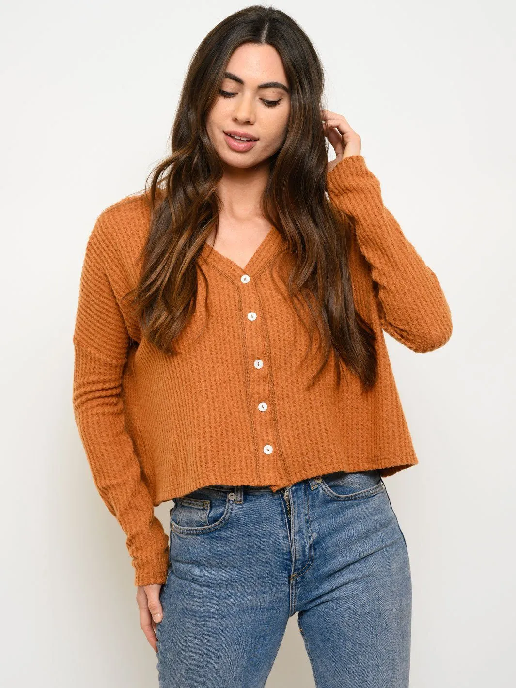 WOMEN'S LONG SLEEVE BRUSHED WAFFLE TOP