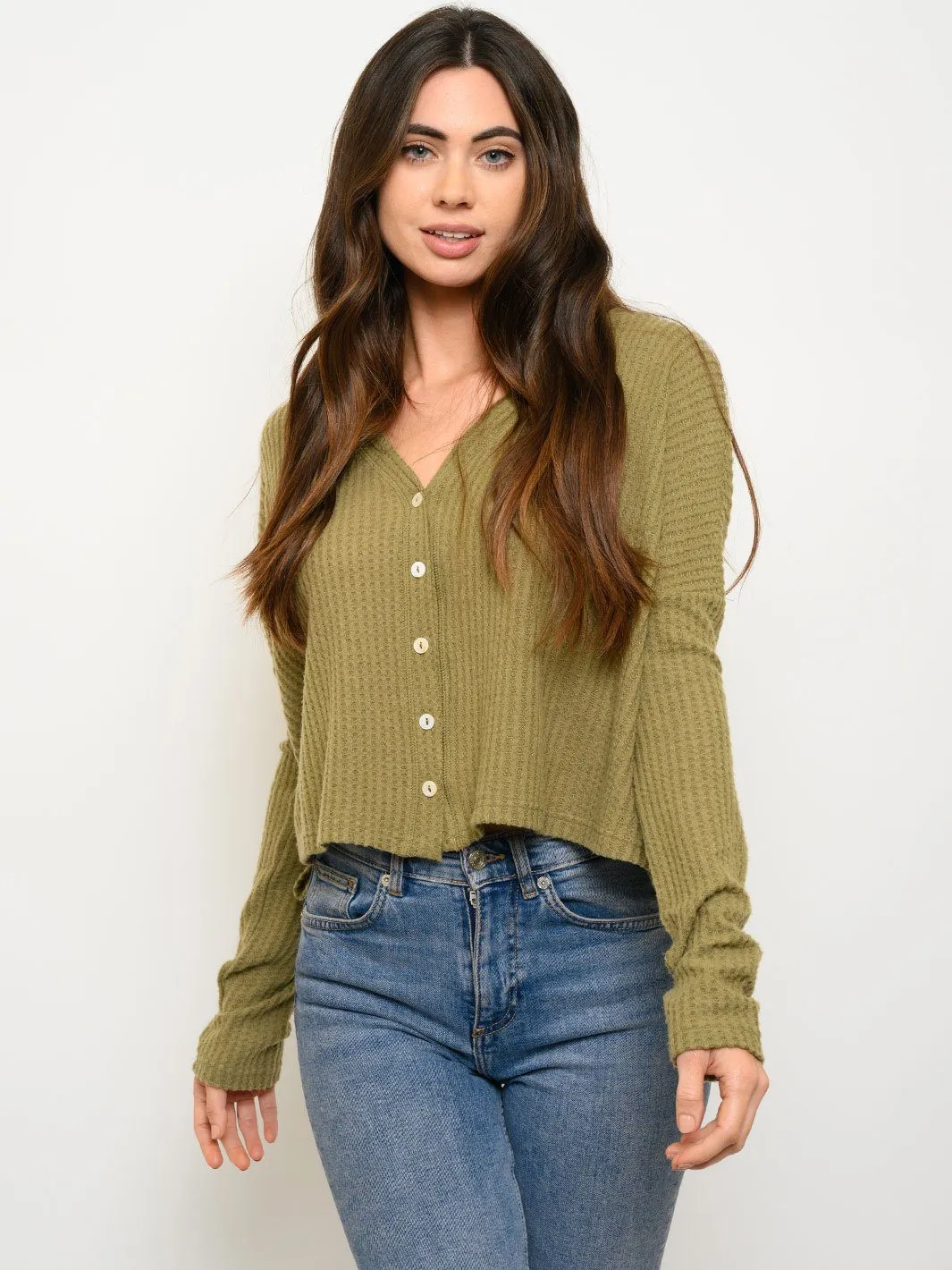 WOMEN'S LONG SLEEVE BRUSHED WAFFLE TOP