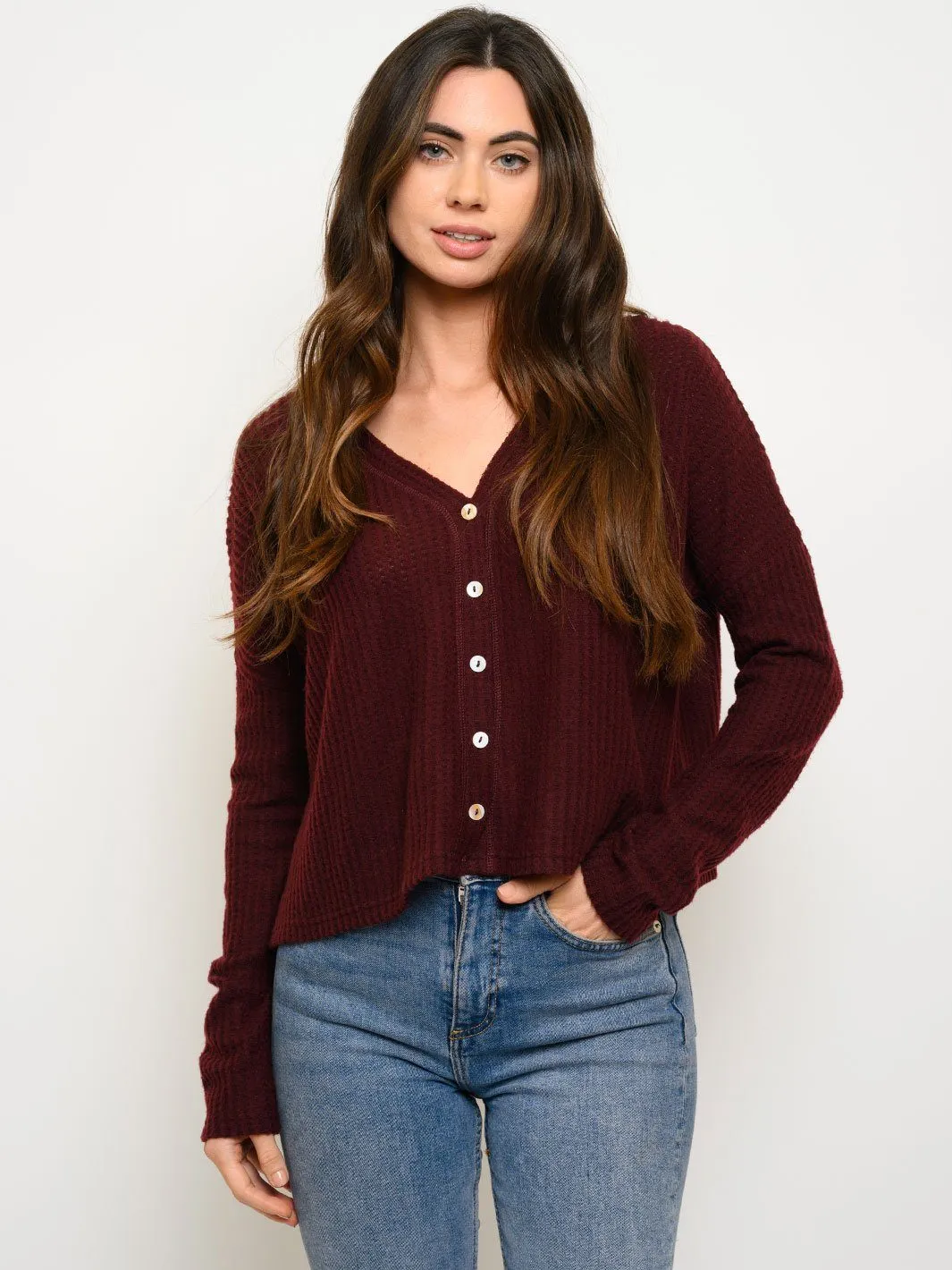 WOMEN'S LONG SLEEVE BRUSHED WAFFLE TOP
