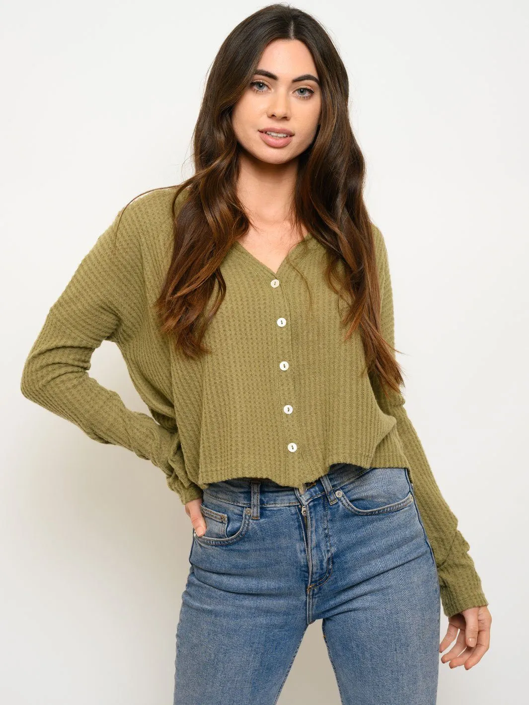 WOMEN'S LONG SLEEVE BRUSHED WAFFLE TOP