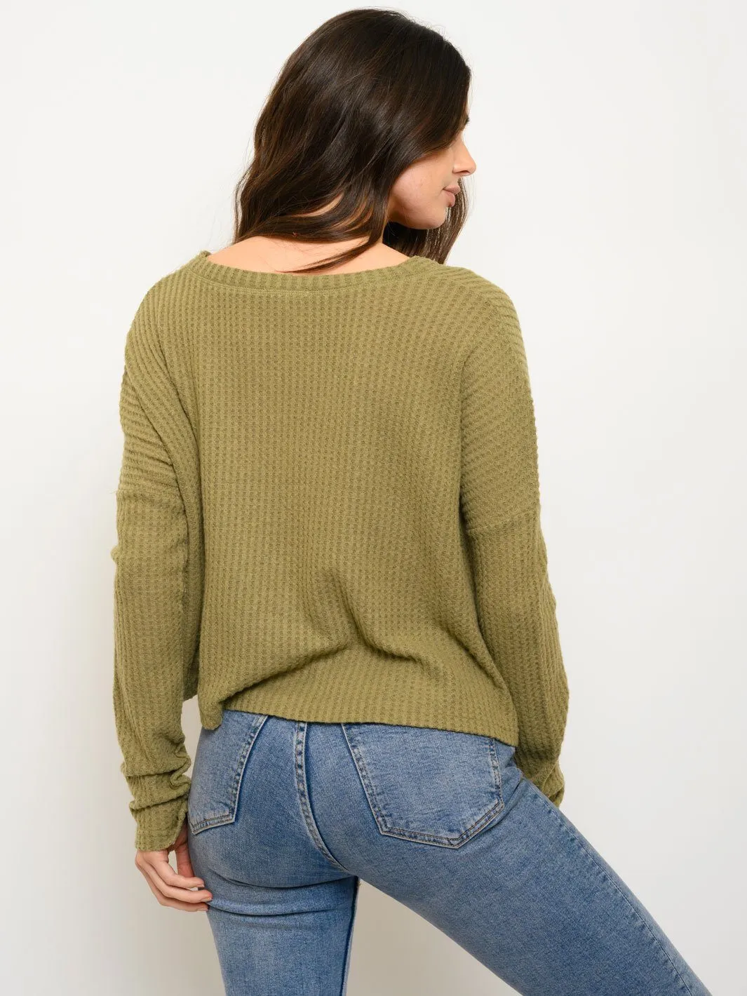 WOMEN'S LONG SLEEVE BRUSHED WAFFLE TOP