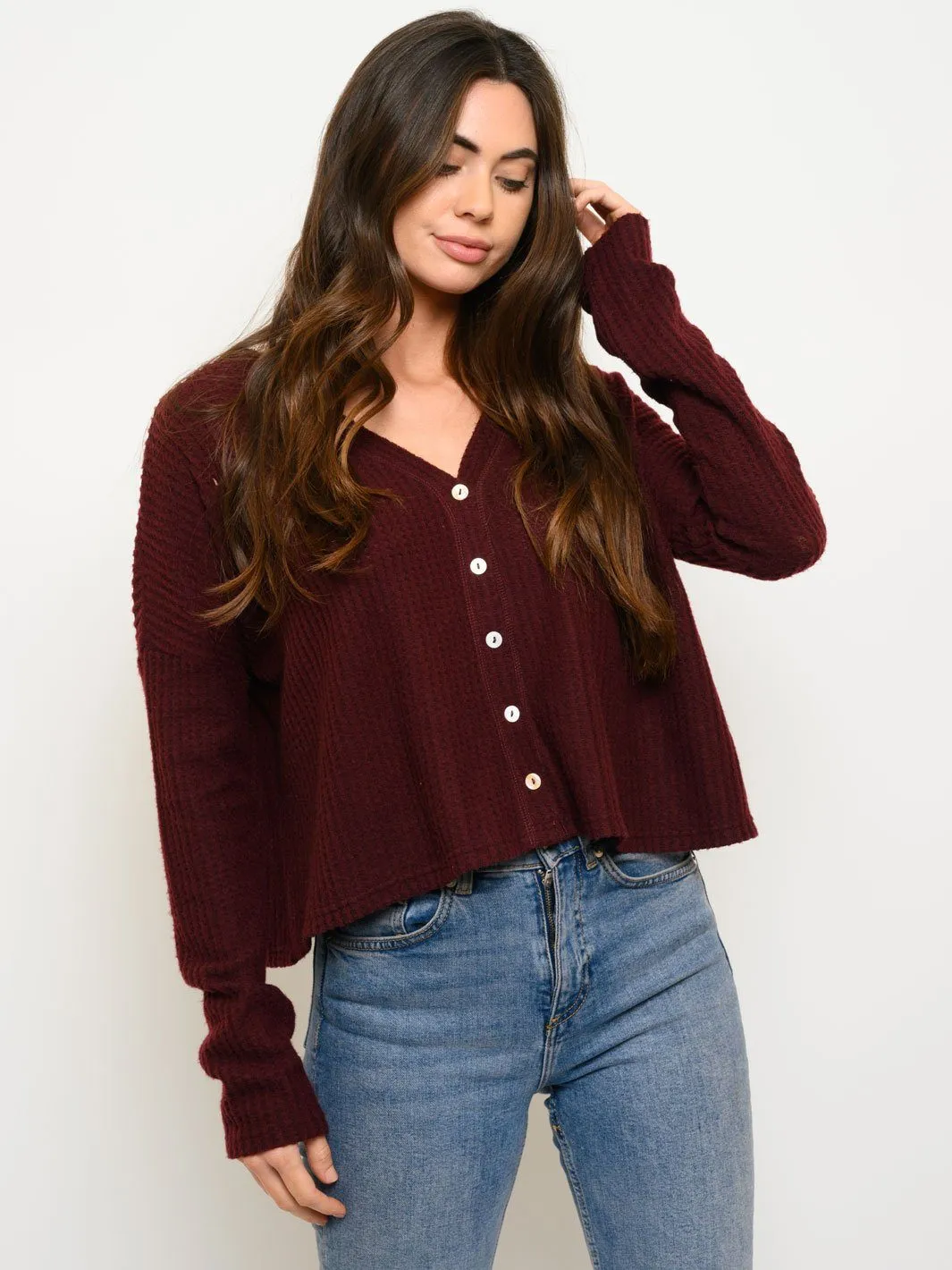 WOMEN'S LONG SLEEVE BRUSHED WAFFLE TOP