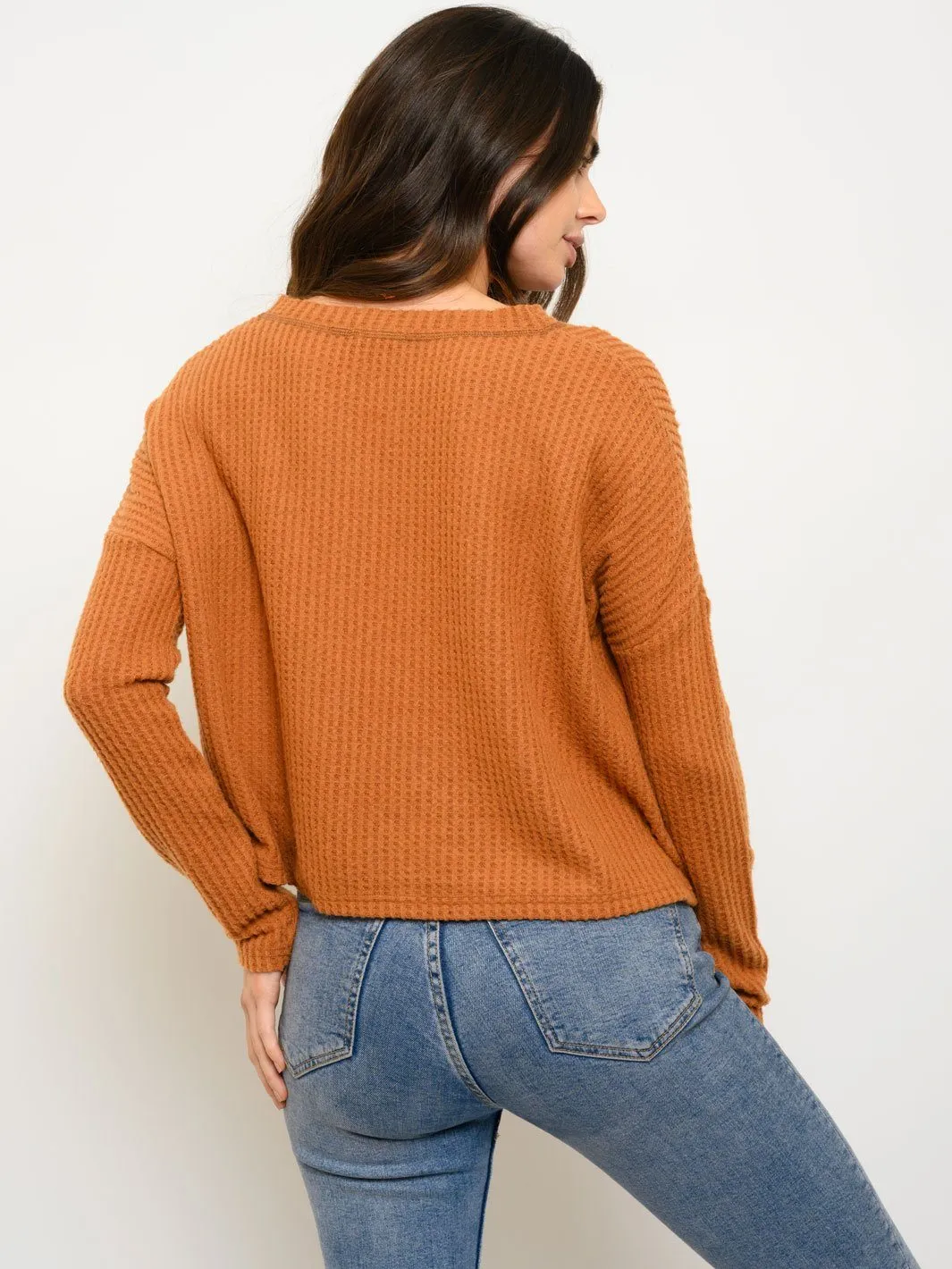 WOMEN'S LONG SLEEVE BRUSHED WAFFLE TOP