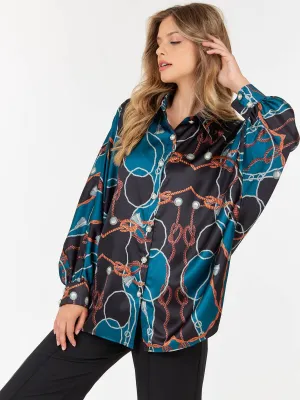 WOMEN'S LONG SLEEVE BUTTON UP MULTI PRINT BLOUSE
