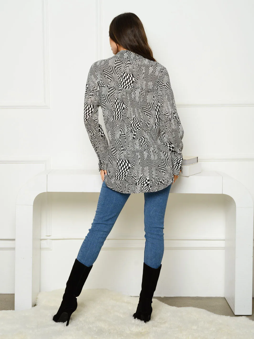WOMEN'S LONG SLEEVE BUTTON UP PRINT TOP