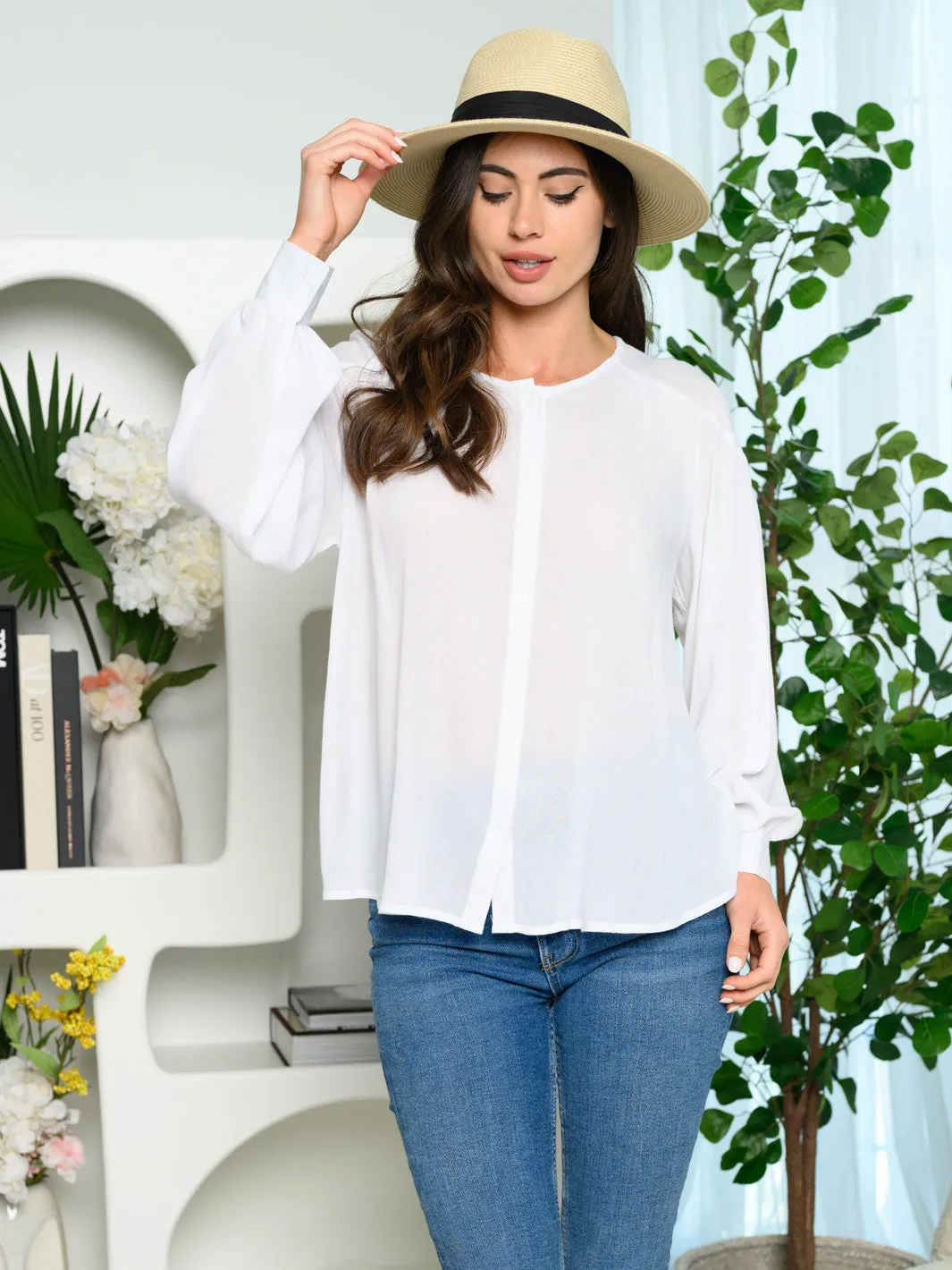 WOMEN'S LONG SLEEVES BUTTON UP TOP