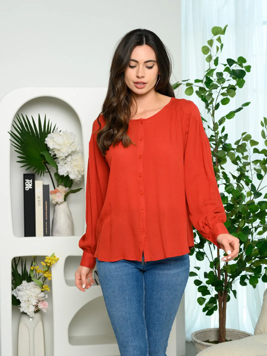 WOMEN'S LONG SLEEVES BUTTON UP TOP