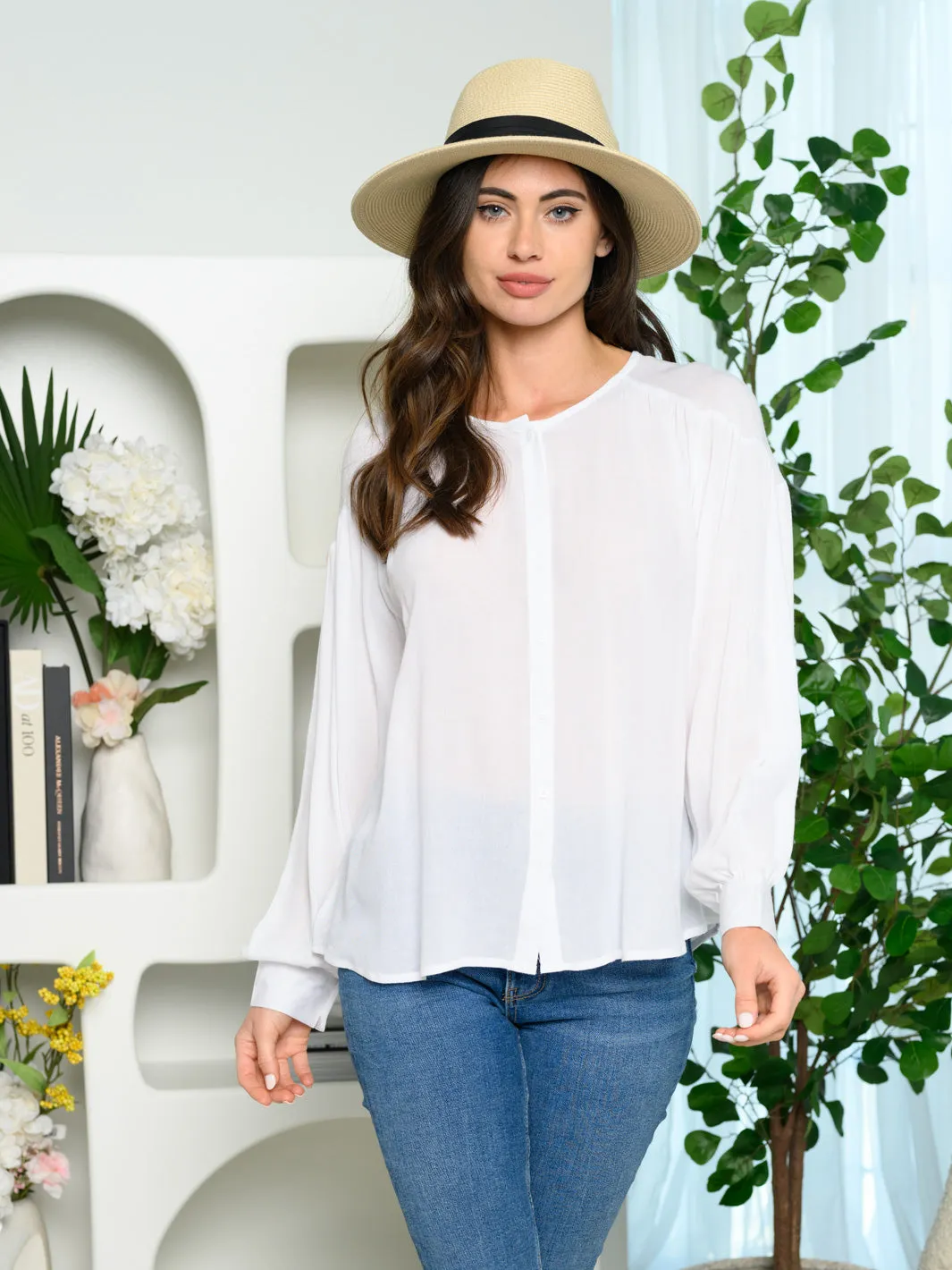 WOMEN'S LONG SLEEVES BUTTON UP TOP