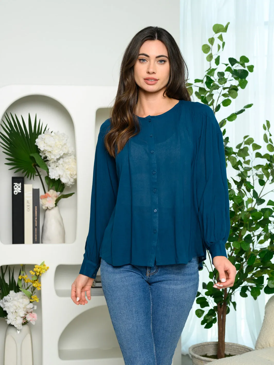 WOMEN'S LONG SLEEVES BUTTON UP TOP