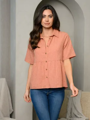 WOMEN'S SHORT SLEEVE BUTTON FRONT COLLAR TOP