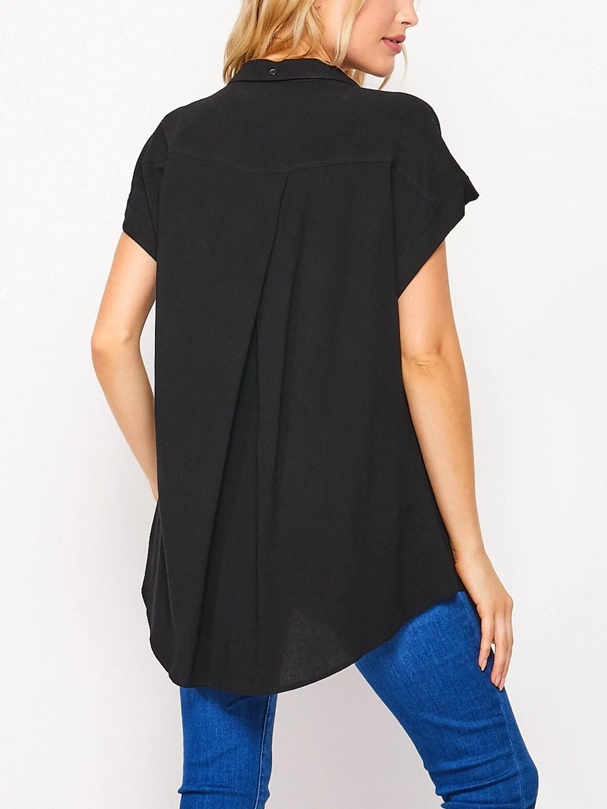 WOMEN'S SHORT SLEEVE BUTTON UP TUNIC TOP