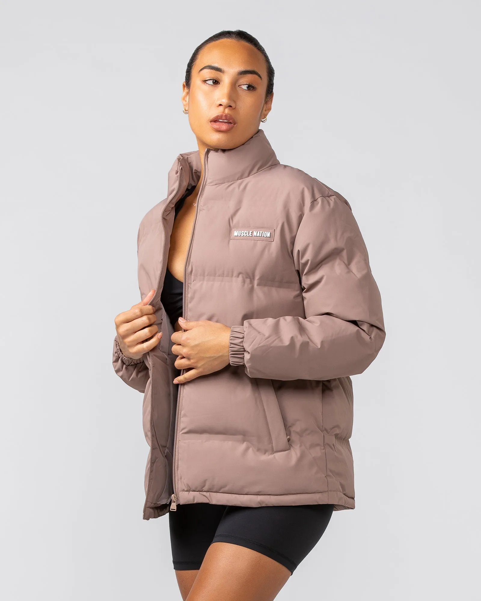Womens Staple Oversized Puffer Jacket - Praline