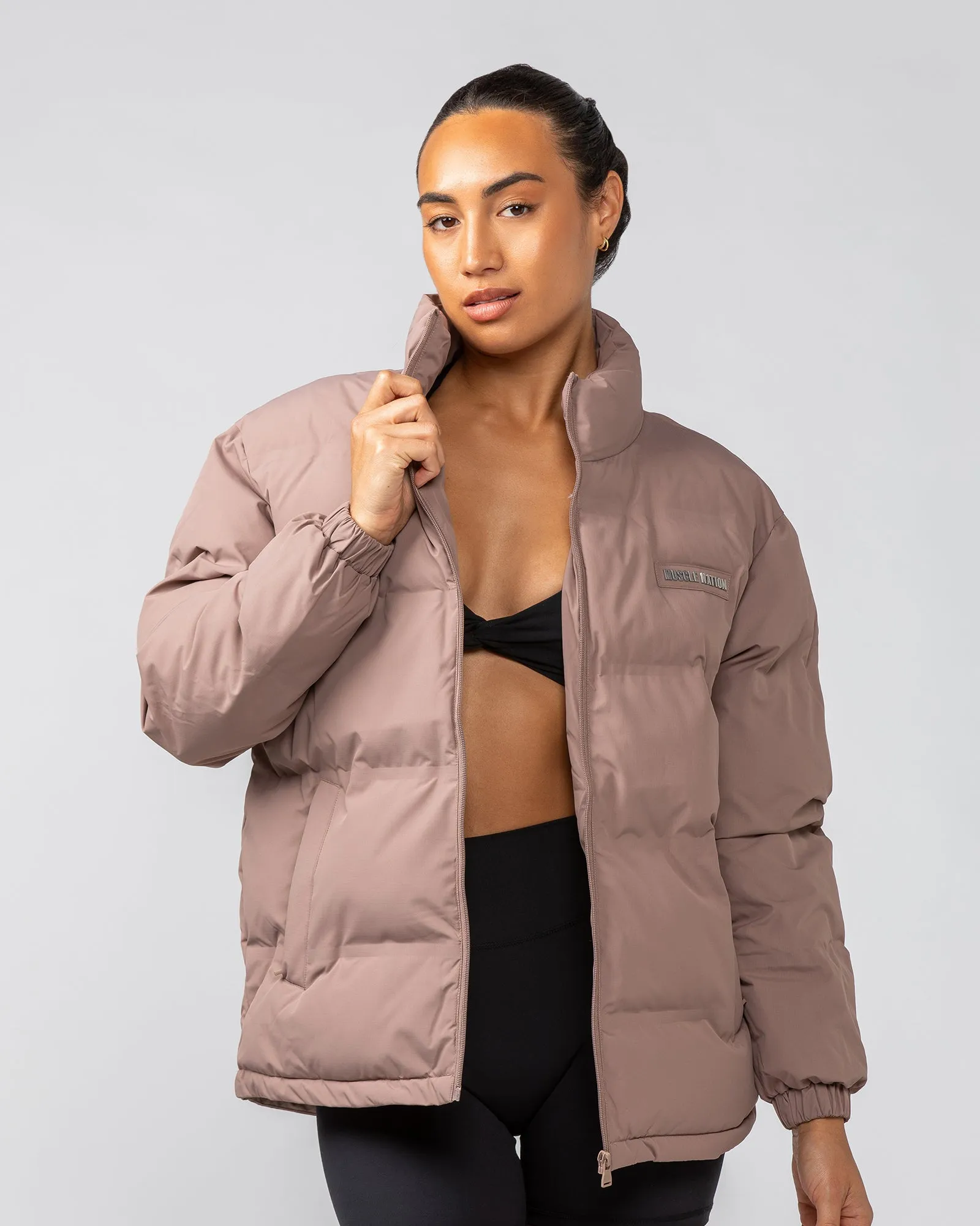 Womens Staple Oversized Puffer Jacket - Praline