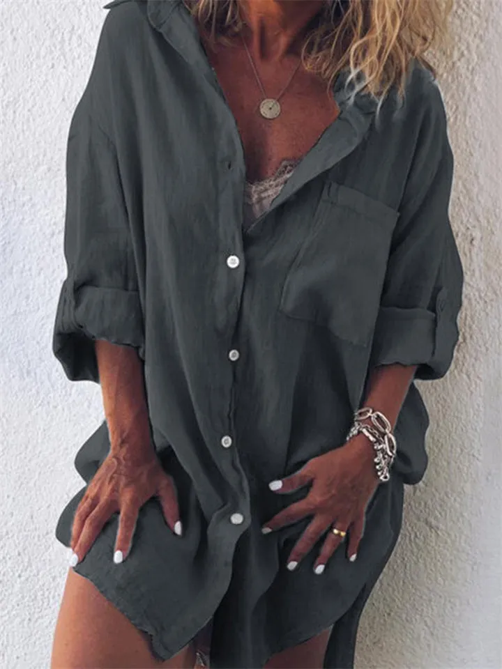 Women's Summer Simple Large Size Beach Button Blouses