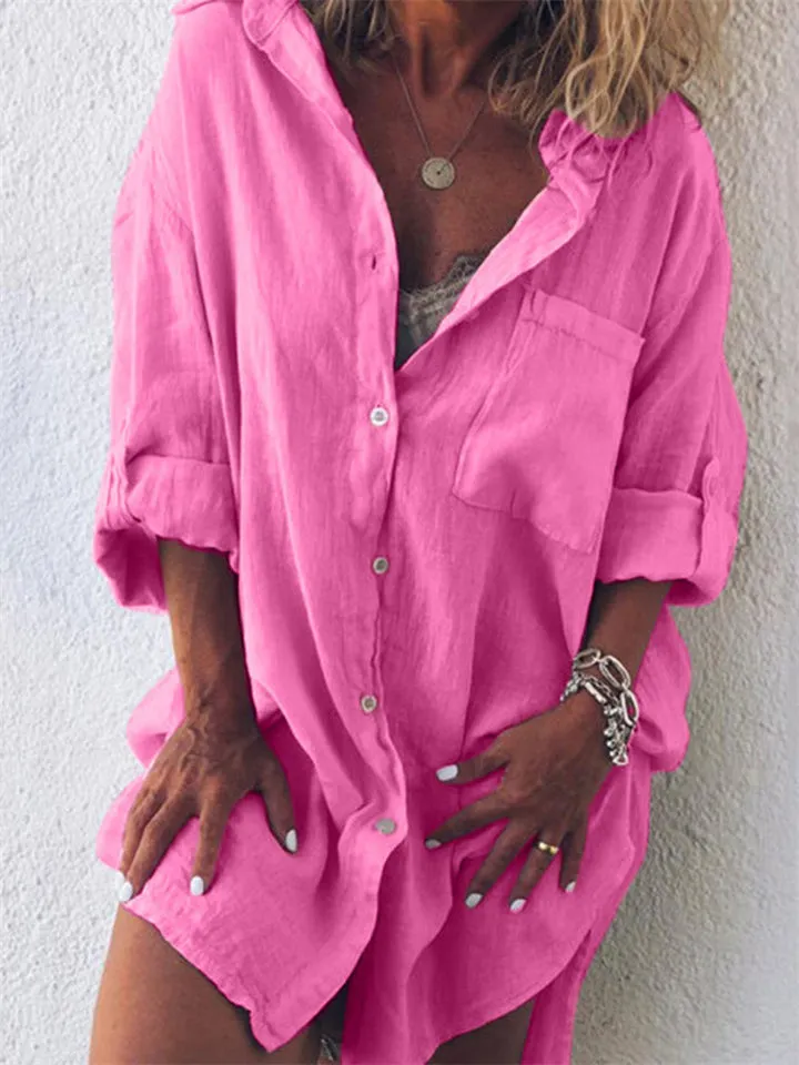 Women's Summer Simple Large Size Beach Button Blouses