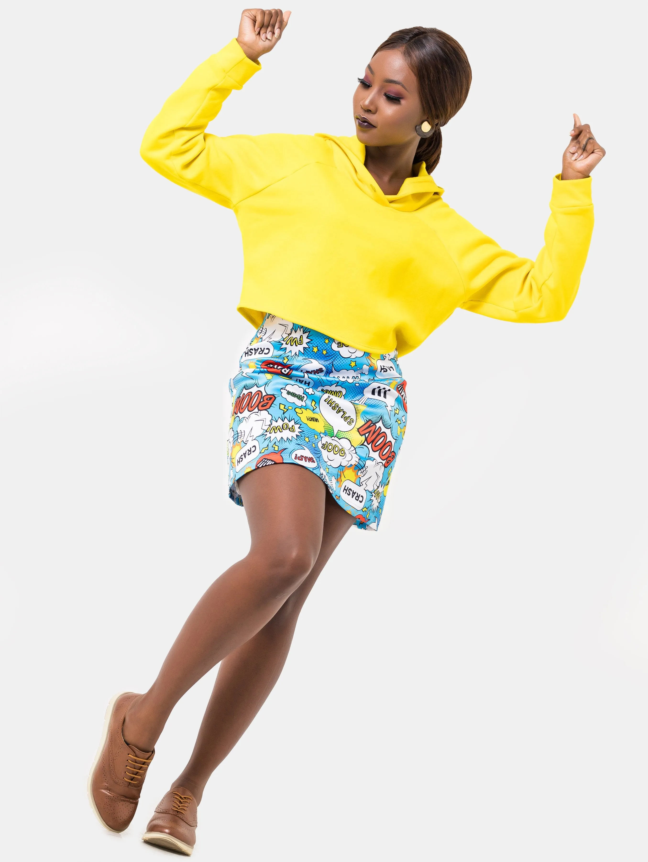 Zoya Satin Basic A-Line Mini Skirt - Light Blue Print