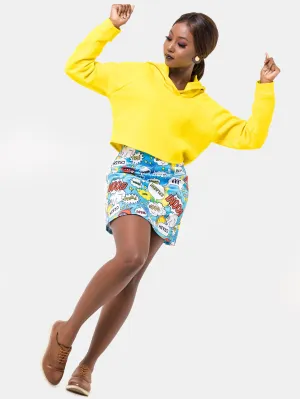 Zoya Satin Basic A-Line Mini Skirt - Light Blue Print
